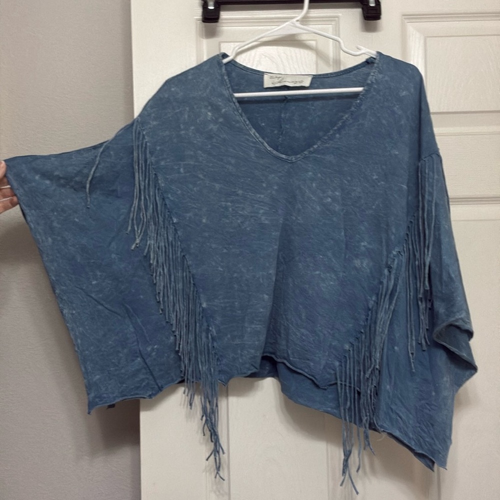 Vintage Havana Fringe Denim Look Shirt Small